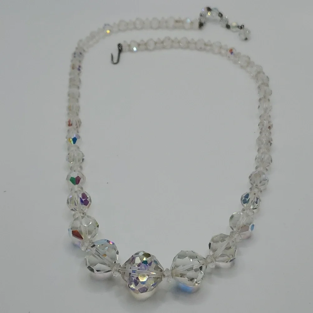 Vintage Faceted Graduated Glass Crystal Aurora Borealis Necklace & Earrings Set - Picture 4 of 7